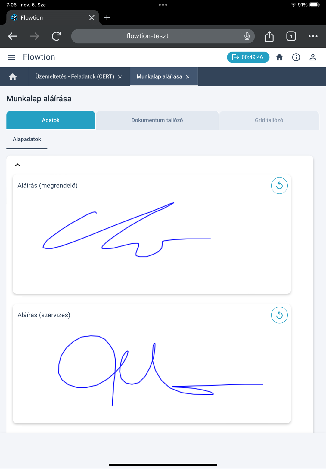 Munkalap aláírása